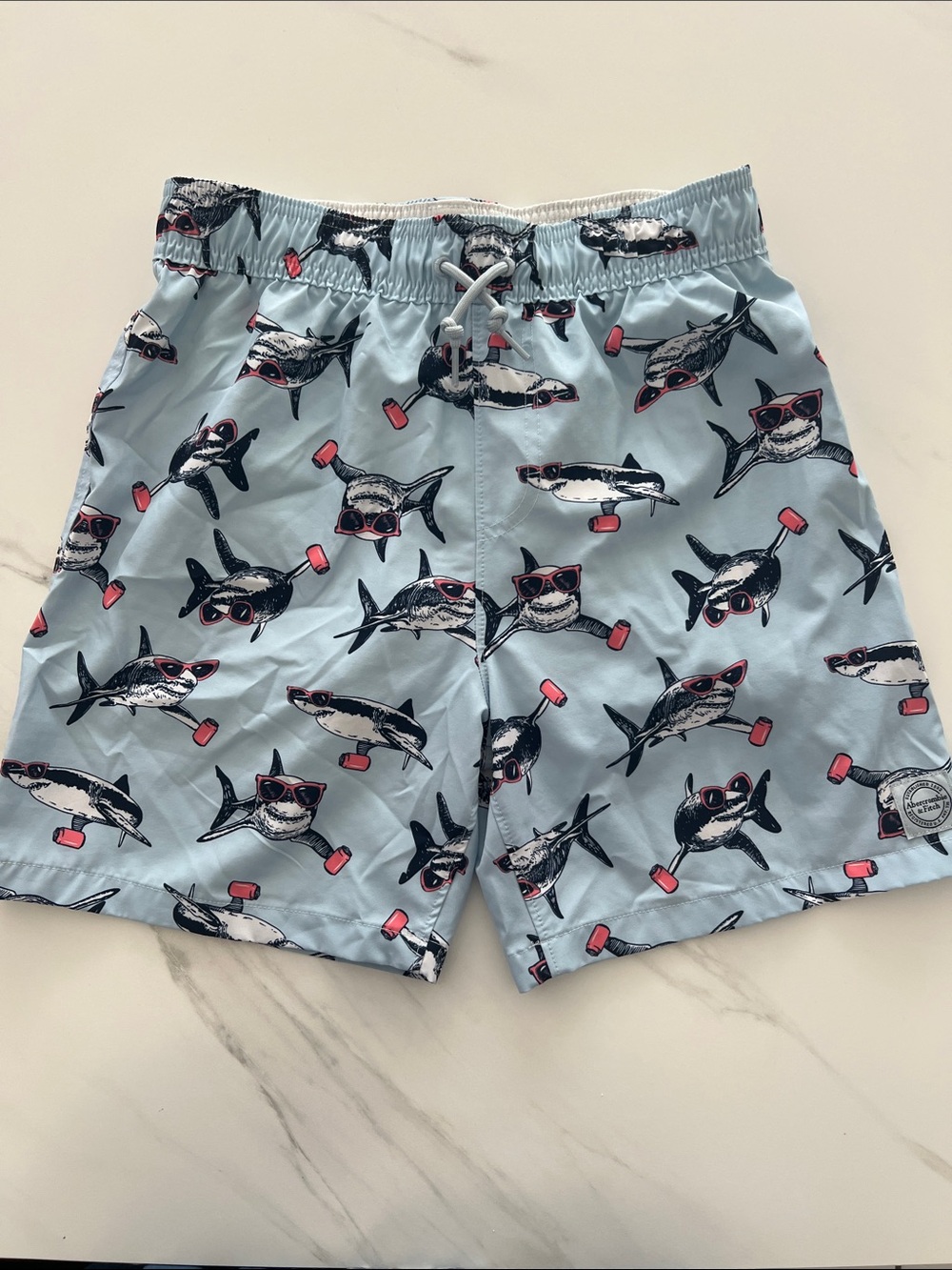 Abercrombie & Fitch Light Blue Shark Print Swim Shorts